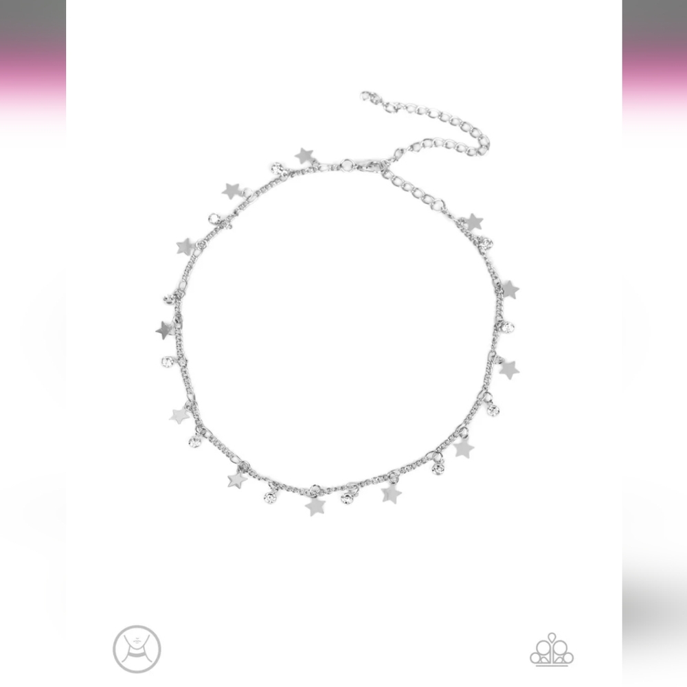 Little Lady Liberty - White Rhinestone Silver Star Choker Necklace - Paparazzi